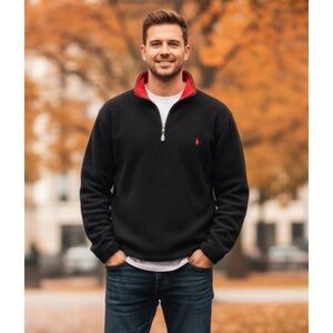 Polo Ralph Lauren Black Quarter Zip Fleece Pullover Size XL